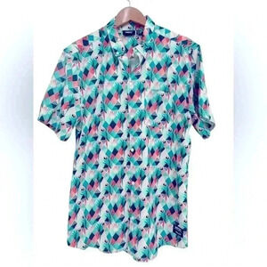 WeSC Men's Oden Tropical Abstract Parrot Button Down Shirt Size Medium